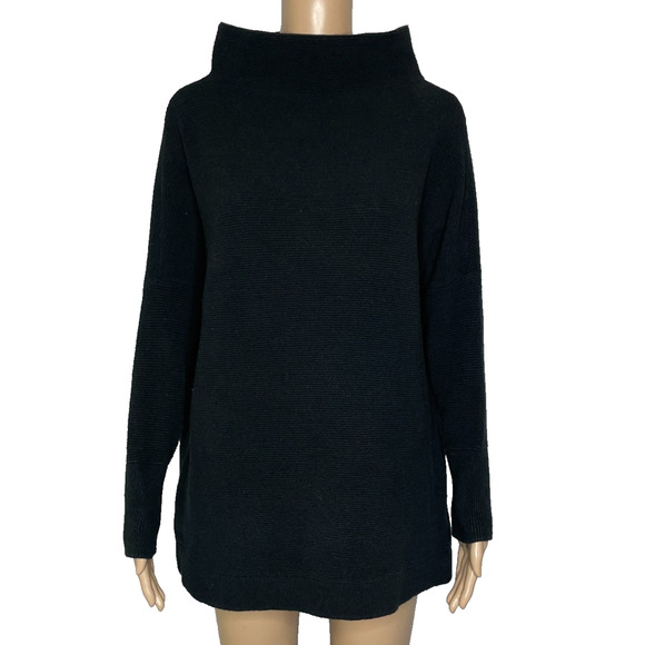 Women's Small Free People Ottoman Slouchy Black Cotton Pullover Tunic Sweater - Picture 1 of 5